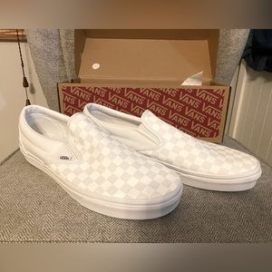 Men’s White Checkered Vans Slip On Shoes- 13 *NEW!*